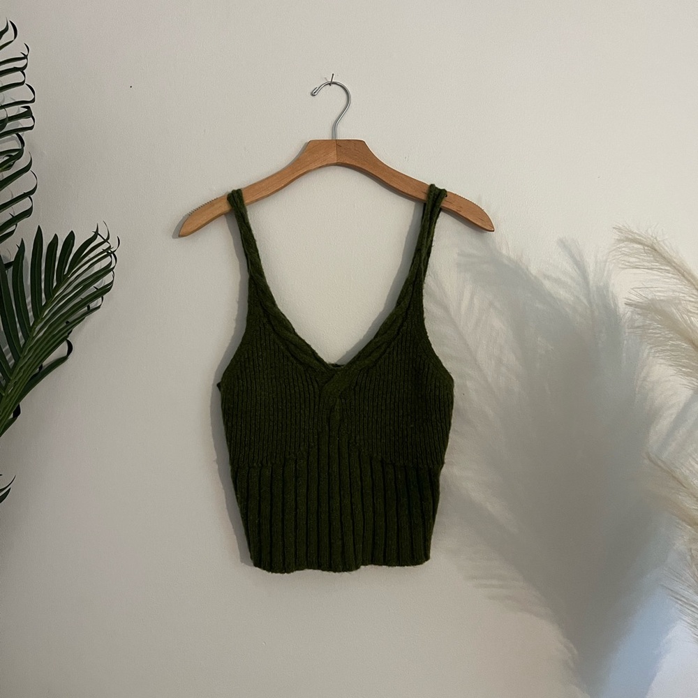 Green knit top | Anthropologie